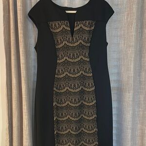 Connected Apparel Black Dress with Gold Lace Detail